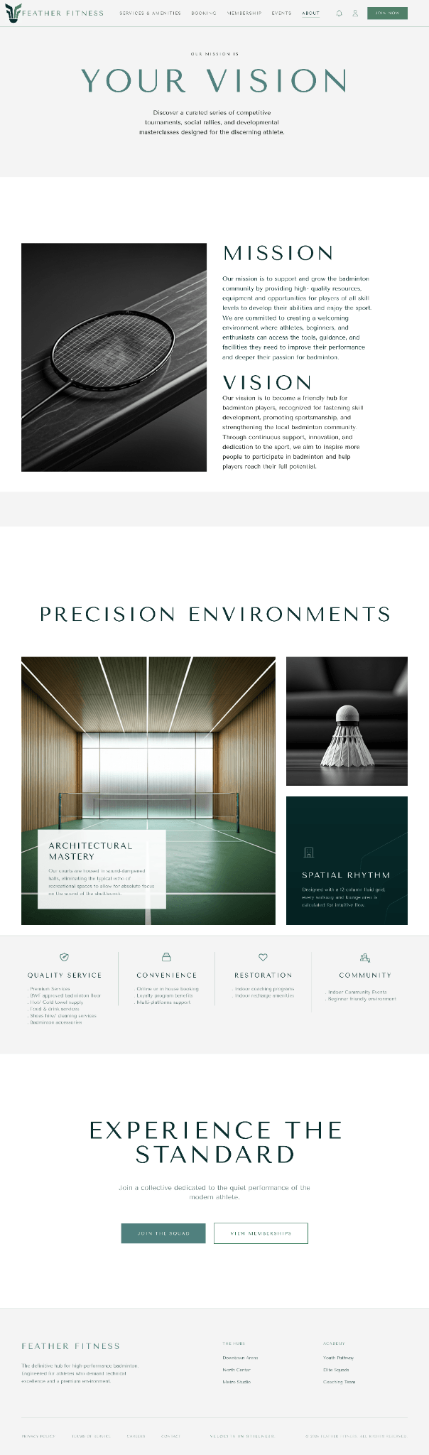Architectural badminton court interior at Feather Fitness